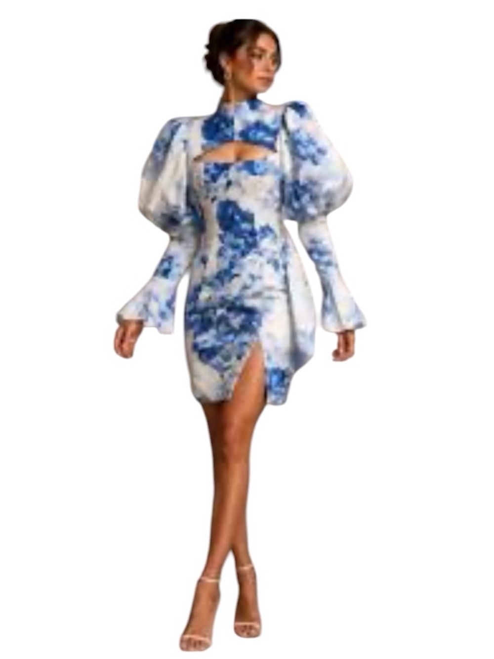New ASOS Luxe Floral Dress. Gorgeous Mini Floral Blue Wht Corset & Puffs Sz. 4